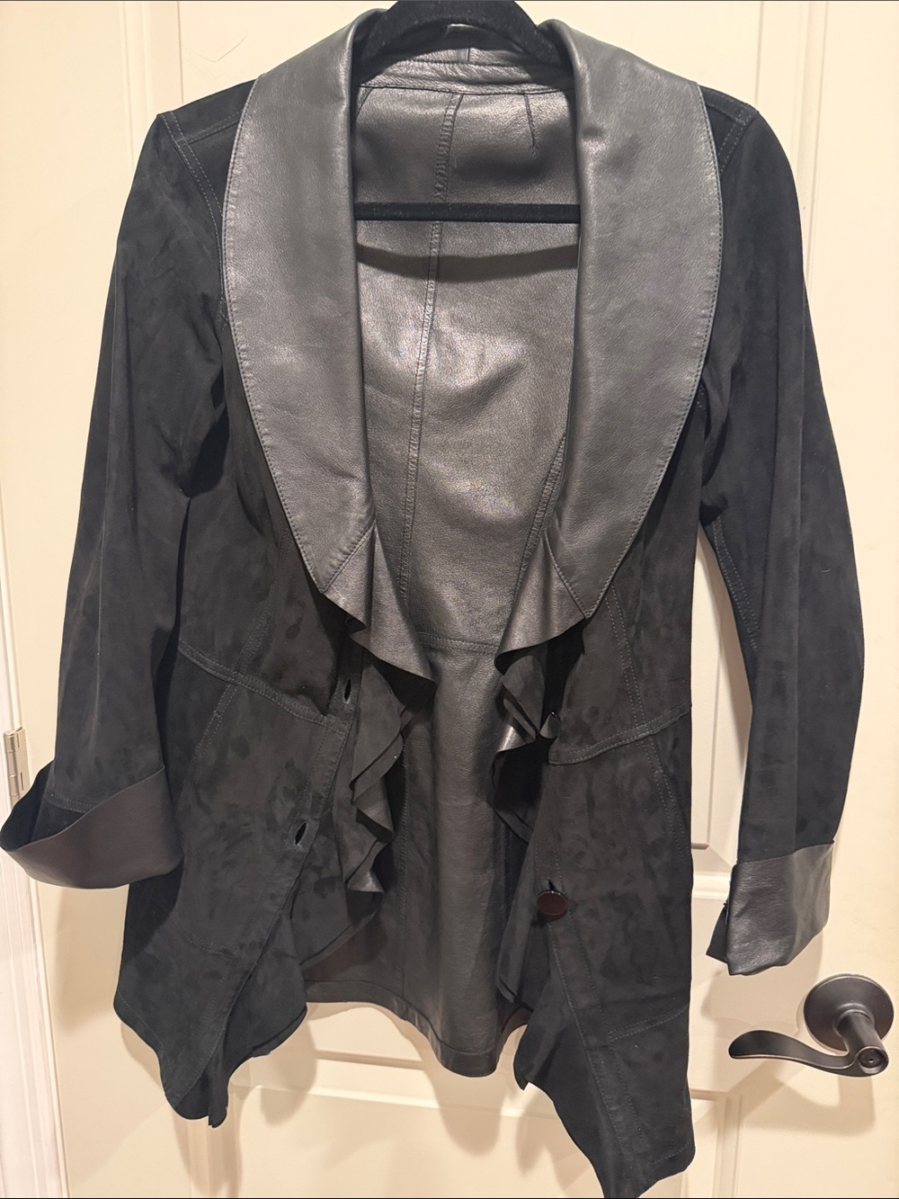 Italian Reversible Leather Jacket with Ruffles - Picture 8 of 14